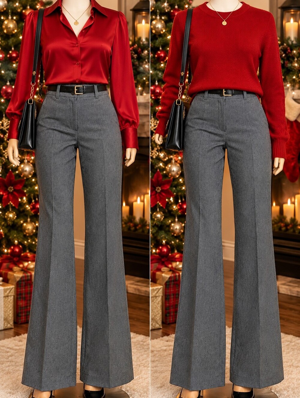 Women's Gray Wide-Leg Dress Pants